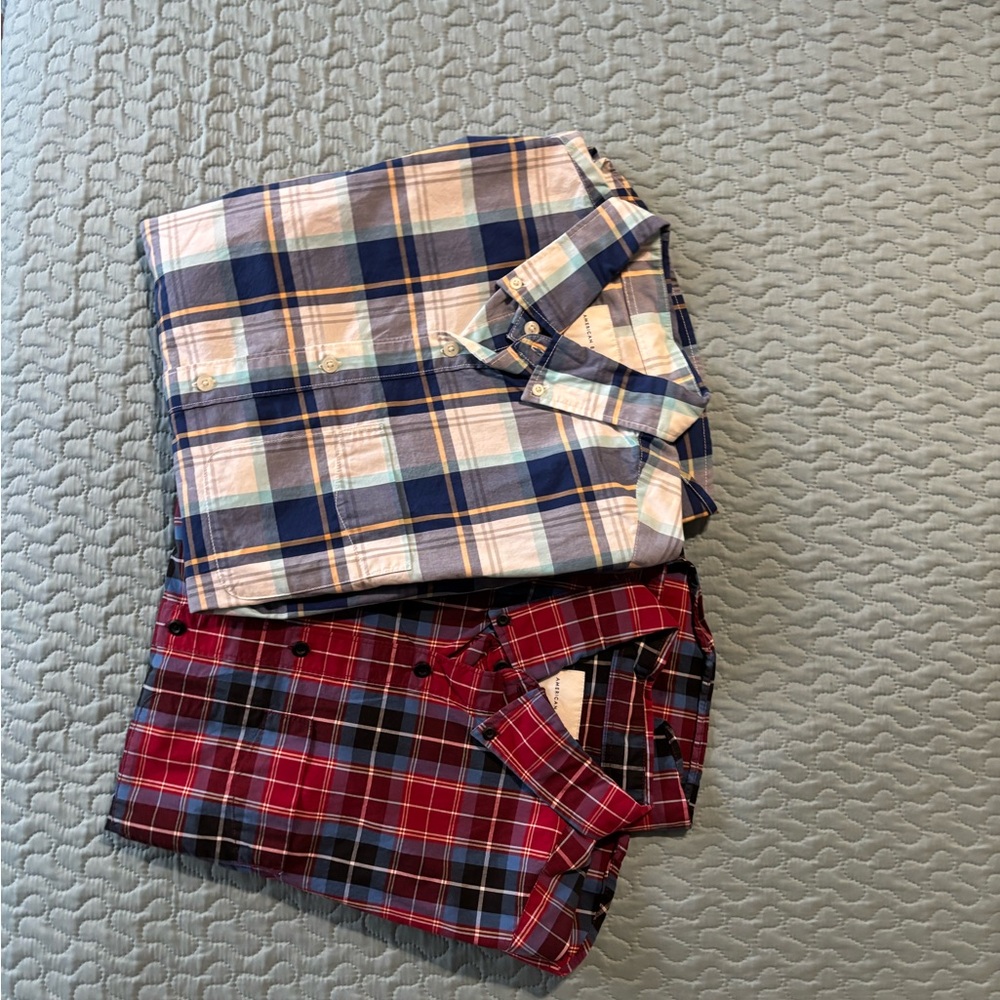 2 American Eagle Outfitters Button Down Plaid Shirts - Medium